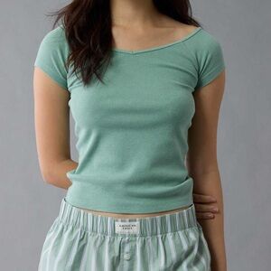American Eagle Outfitters Ribbed Green Top